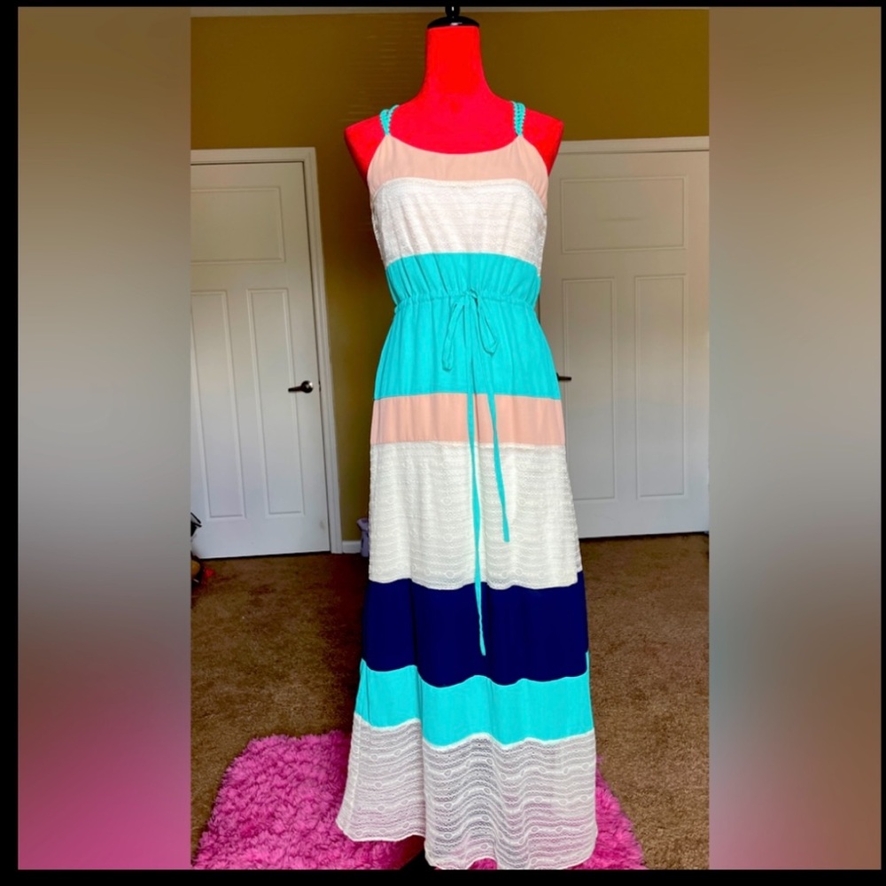 C Luce Colorful  Striped Maxi Dress